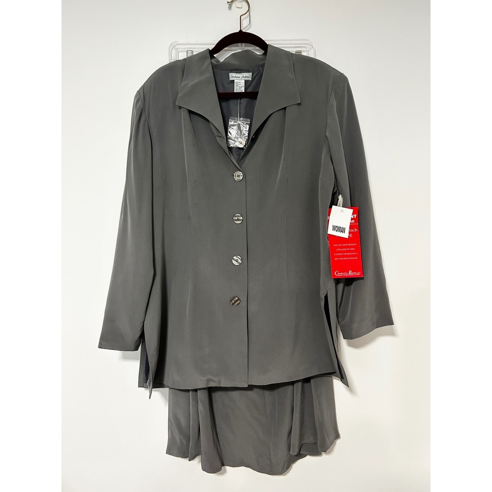 Stephanie Andrews Womens 18W Gray 100% Silk Skirt Suit Blazer Set NWT 951C